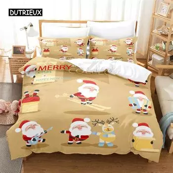 Комплект постельного белья на Рождество, комплект пододеяльников, комплект постельного белья с 3D-печатью, комплект постельного белья размера «queen size», модный дизайн 155x215cm 3pcs