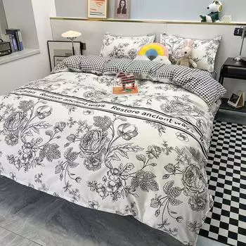 Комплект постельного белья Nordic, нежный пододеяльник + 2 наволочки + простыня для спальни, односпальная кровать, двуспальная кровать, двуспальная кровать, полный размер AU-Sigle150x200 4pcs