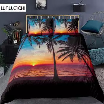 Комплект постельного белья Ocean Beach King из микрофибры Tropical Sunset Beach с пальмами Комплект постельного белья Peaceful Ocean Evening Покрывало для пододеяльника EU single(135x200cm)