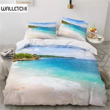 Комплект постельного белья Ocean Duvet Set King Size Polyester Tropic Ocean Style Sandy Shore and Sea with Waves Escape To Paradise Theme Set EU single(135x200cm)