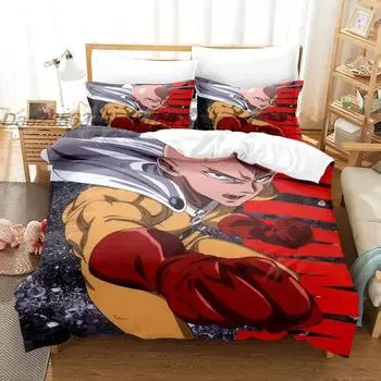 Комплект постельного белья One Punch Man Single Twin Full Queen King Size Комплект постельного белья Aldult Kid Bedroom Duvetcover Sets Комплект простыней с 3D-аниме EU Single 135x200cm