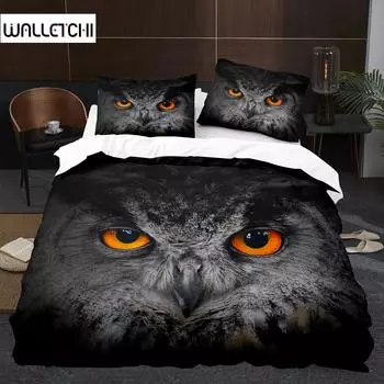 Комплект постельного белья Owl Boys Youth King Queen Cool Black Nighthawk Safari Wildlife Комплект постельного белья из полиэстера с изображением птиц и животных 140x200cm 3pcs