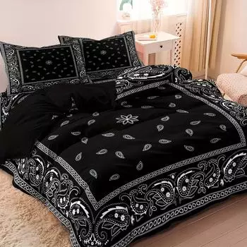 Комплект постельного белья Paisley Mandala Black в стиле бохо для взрослых, комплект постельного белья размера Queen King Size с наволочкой для спальни Eu Single135x200cm