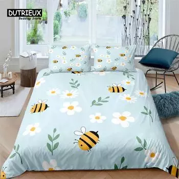 Комплект постельного белья «Пчелиные соты» Летающая дикая природа Геометрический Цветочный Пододеяльник Полуторный Кинг-сайз Микрофибра Шестиугольник Пчелиный улей Чехол для одеяла EU single(135x200cm)
