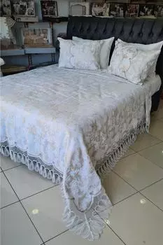 Комплект постельного белья Pelin, Покрывало 250x260, Простыня 220x240, Ткань Синель, Крем-Капучино