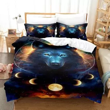 Комплект постельного белья Personality Wolf Single Twin Full Queen King Size Wolf Bed Set Aldult Kid Bedroom Duvetcover Sets 3D Print 032 EU single(135x200cm)