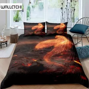 Комплект постельного белья Phoenix Queen Size Fire Phoenix Flying Above The Volcano Комплект постельного белья для детей и взрослых Мягкий и удобный пододеяльник EU single(135x200cm)