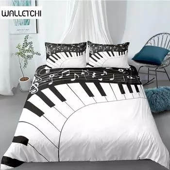 Комплект постельного белья Piano Duvet Cover Set Black Piano Keyboard Music Note Kids Постельное белье Music theme King Size 2/3 шт Мягкий двойной пододеяльник EU single(135x200cm)