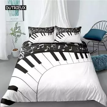 Комплект постельного белья Piano Duvet Cover Set Black Piano Keyboard Music Note Kids Постельное белье Music theme King Size 2/3 шт Мягкий двойной пододеяльник EU single(135x200cm)