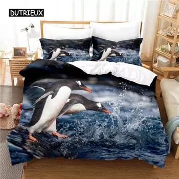 Комплект постельного белья «Пингвин», комплект пододеяльников, 3D постельное белье с цифровой печатью, комплект постельного белья размера «queen size», модный дизайн EU single(135x200cm)