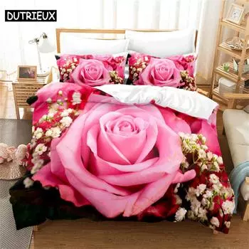 Комплект постельного белья Pink Rose Queen, пододеяльник, комплект постельного белья, комплект постельного белья, пододеяльник размера King Size, комплект постельного белья EU single(135x200cm)&set