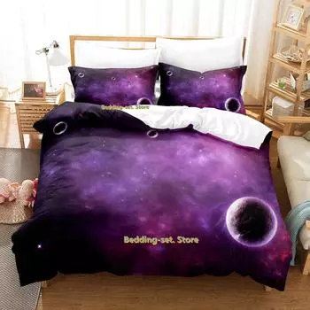 Комплект постельного белья Planets Single Twin Full Queen King Size Bed Set Adult Kid Bedroom Duvetcover Sets Outside Space Universe Bed AU Single(140x210cm)