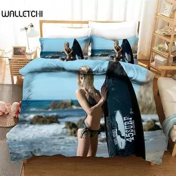 Комплект постельного белья «Пляж и серфинг», декоративный одеялко с принтом в виде пейзажа, модный современный комплект постельного белья с 3D-принтом, комплект домашнего текстиля размера «queen-size», размер «king-size» 135x200cm 2pcs