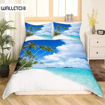 Комплект постельного белья «Пляж и океан» с изображением гавайских пальмовых волн, постельное белье из полиэстера с тематикой «Тропический остров и море, пляж, природа» EU single(135x200cm)