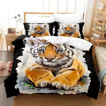 Комплект постельного белья, пододеяльник, 3D постельное белье, цифровая печать, тигр, постельное белье, королевский размер, комплект постельного белья, модный дизайн 90*190