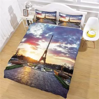 Комплект постельного белья Пододеяльник из 3 предметов 3D Парижская башня Пододеяльник Универсальный, подходит для детей и взрослых Современный принт W90xL190cm