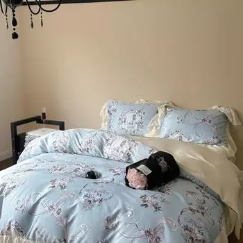 Комплект постельного белья, пододеяльник, комплект французской принцессы 2024 года, новый комплект из четырех предметов с цифровой печатью класса А Skinner Cotton Matte Single150x200 3pcs