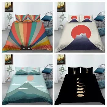 Комплект постельного белья, покрывало, мультяшный милый кот, наволочка, домашний текстиль, комплект пододеяльников Single 135x200cm