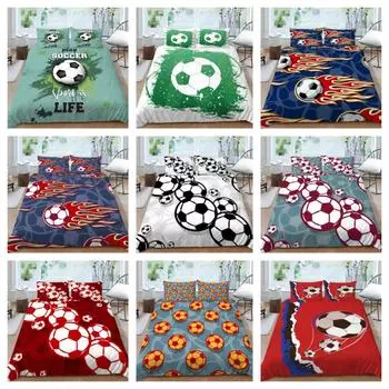 Комплект постельного белья Покрывало, пододеяльники, домашнее постельное белье с футбольным принтом, роскошная мягкая дышащая наволочка Single 135x200cm