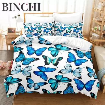Комплект постельного белья Pretty Butterfly, комплект пододеяльников, постельное белье с 3D-печатью, комплект постельного белья размера Queen, модный дизайн EU single(135x200cm)