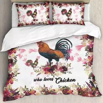 Комплект постельного белья «Просто девочка, которая любит курицу» с изображением фермерского петуха, пододеяльник, цветочное покрывало из полиэстера для двуспальной кровати размера «king-size» и 2/3 шт. 70x133cm 2pcs