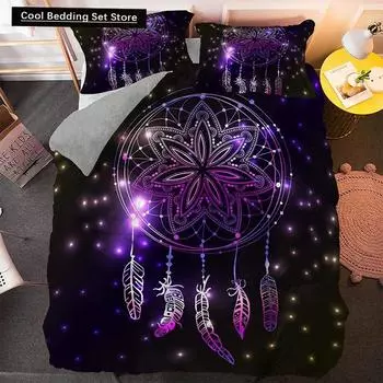 Комплект постельного белья Psychedelic Bohemian Dreamcatcher Single King Queen Size, пододеяльник с наволочкой 3 шт. EU single(135x200cm)