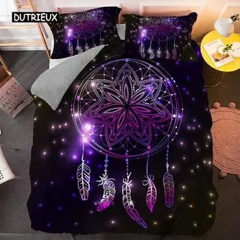 Комплект постельного белья Psychedelic Bohemian Dreamcatcher Single King Queen Size Пододеяльник с EU single(135x200cm)