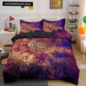 Комплект постельного белья Psychedelic Boho Luxury 2/3 шт. с наволочкой King Mandala пододеяльник Queen одеяло покрывало полиэстер пододеяльник EU single(135x200cm)