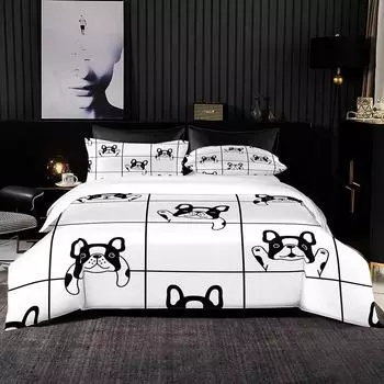 Комплект постельного белья размера «king-queen-size» Качественный простой комплект пододеяльников 220x240 с наволочкой-сеткой с милым принтом собак для домашнего текстиля 70x133cm 2pcs