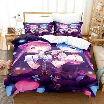 Комплект постельного белья Re Zero Single Twin Full Queen King Size Комплект постельного белья Aldult Kid Bedroom Duvetcover Sets 3D Print Anime Bed Sheet Set 70x133cm 2pcs