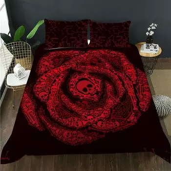 Комплект постельного белья Red Rose Flower Made of Skulls Romantic King Queen Size, комплект постельного белья для детей из полиэстера для мальчиков и девочек 70x133cm 2pcs