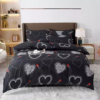 Комплект постельного белья Romance Queen King Size из 3 предметов, пододеяльник с сердечками, мягкий, приятный для кожи, наволочка на молнии и 2 наволочки 150x200cm Single 3pc