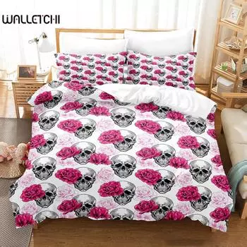 Комплект постельного белья Roses and Skulls All Season Twin Single Twin Full Queen King Size Bed Set Aldult Kid Bedroom Duvetcover Sets Anime 140x200cm 3pcs