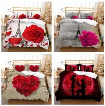 Комплект постельного белья «Роза» Пара одеял и наволочек Односпальная двуспальная кровать Полноразмерное постельное белье ко Дню святого Валентина с молнией Мягкое и удобное постельное белье DE 100x135cm