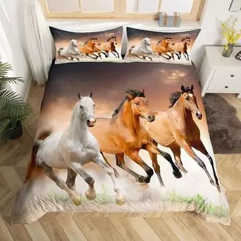 Комплект постельного белья Running Horse 3d King Queen Double Full Twin Single Size Комплект постельного белья EU single(135x200cm)