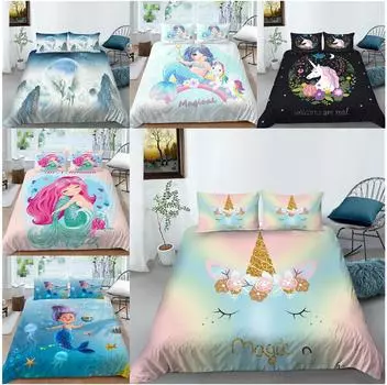 Комплект постельного белья «Русалка», наволочка, пододеяльник, комплект постельного белья, пододеяльник, полный размер, односпальная/двуспальная кровать, украшение дома Baby 100x135cm
