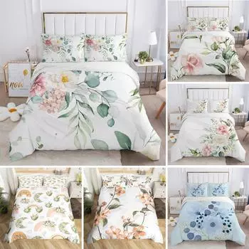 Комплект постельного белья Rustic Flower White из микрофибры с изображением листьев деревьев и цветов, комплект пододеяльников с 3D-принтом и наволочками, декор комнаты 70x133cm 2pcs