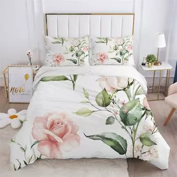 Комплект постельного белья Rustic Flower White из микрофибры с изображением листьев деревьев и цветов, комплект пододеяльников с 3D-принтом и наволочками, декор комнаты EU single(135x200cm)