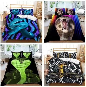 Комплект постельного белья с 3 принтами питона, пододеяльник со змеиным тематическим фоном, наволочка, украшение для постельного белья 2/3 спальни Baby 100x135cm