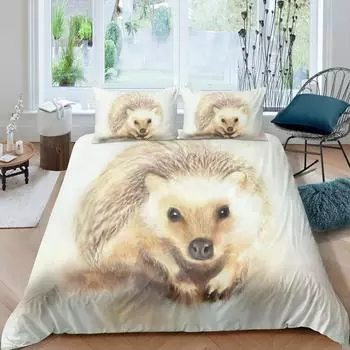 Комплект постельного белья с 3D-ёжиком, размер Queen King Size, 2/3 шт., роскошные комплекты одеял/пододеяльников/наволочек с изображением животных EU single(135x200cm)