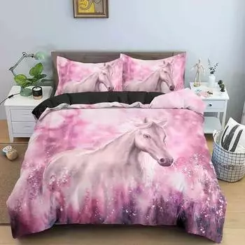 Комплект постельного белья с 3D-принтом в виде животных, комплект постельного белья Domineering Galloping Horse, мягкие 2/3 предмета из полиэстера, пододеяльники с наволочкой US Twin(172x218cm)