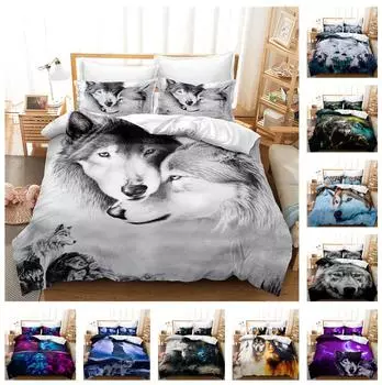 Комплект постельного белья с 3D-волчьим узором, роскошный пододеяльник с HD-печатью, 2/3, с животным принтом, для комнаты для мальчиков, DE135 * 200, полноразмерный комплект для украшения дома DE 100x135cm