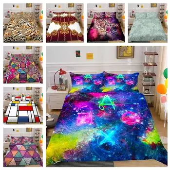 Комплект постельного белья с 3D геометрическим узором и пуховым одеялом и наволочкой, 2/3 шт. AU180 * 210, полноразмерное мягкое украшение для дома Baby 100x135cm