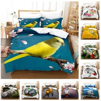 Комплект постельного белья с 3D попугаем, одеяло и наволочка с животными, 2/3 шт. AU180 * 210, полный размер, мягкий моющийся домашний текстиль Baby 100x135cm
