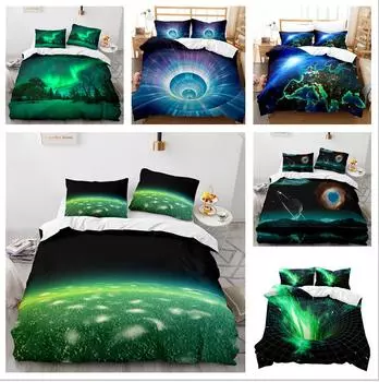 Комплект постельного белья с 3D-принтом «Звездная Вселенная» с пододеяльником и наволочкой с принтом «Аврора», 2 или 3 очень больших размера, AU240 * 270, полноразмерное украшение для дома Baby 100x135cm