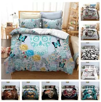 Комплект постельного белья с 3D черепом, пододеяльник с ужасами на Хэллоуин, наволочка, 2/3 шт., для детской комнаты DE155 * 200, полноразмерный декоративный пододеяльник Baby 100x135cm