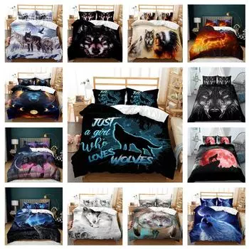 Комплект постельного белья с 3D волком, пододеяльник с животными, 2/3 шт., AU180 * 210, мужские мягкие быстросохнущие предметы на молнии, украшение для дома Baby 100x135cm