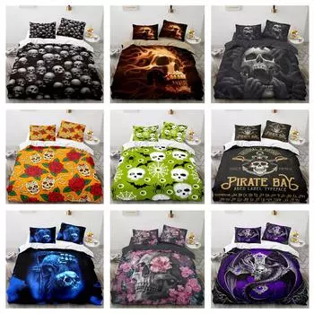 Комплект постельного белья с 3D черепом, пододеяльник с ужасами на Хэллоуин, наволочка, 2/3 шт., для детской комнаты DE155 * 200, полноразмерный декоративный пододеяльник Baby 100x135cm