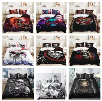 Комплект постельного белья с 3D черепом на Хэллоуин, пододеяльник, наволочка, 2/3 предмета, праздничный подарок DE135 * 200, полный размер, мягкий домашний текстиль для комнаты мальчиков Baby 100x135cm