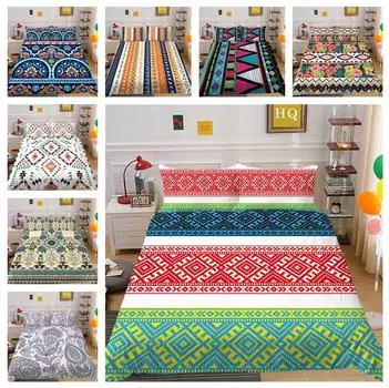 Комплект постельного белья с 3D-этническим узором, серия с рисунком Одеяло и наволочка, 2/3 шт. AU180 * 210, полный размер, мягкое и легко чистящееся украшение для дома Baby 100x135cm